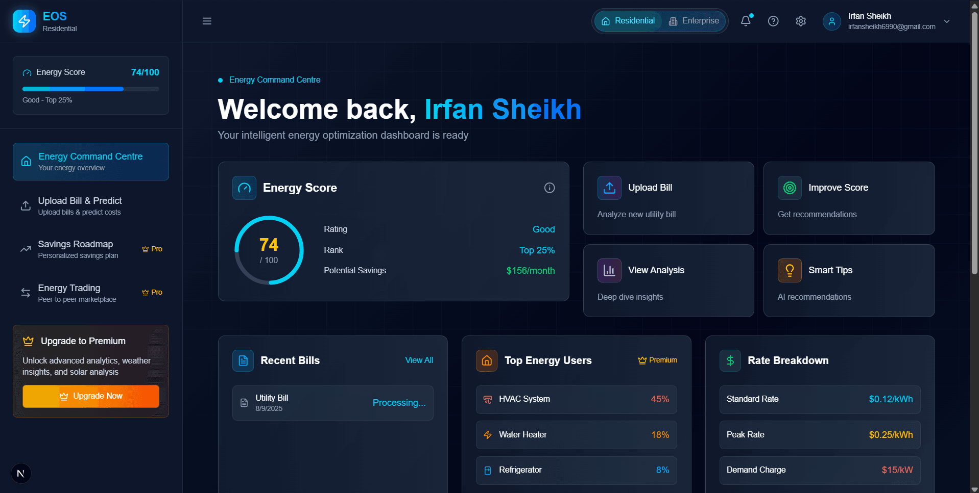 EOS Residential Dashboard - Energy Command Centre